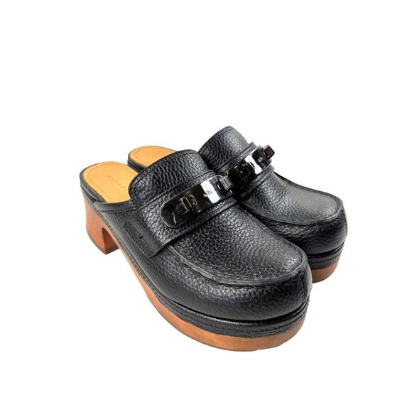 Coach Black Adrienne Pebble Leather Mules/Slides size 7.5 - Picture 1 of 12